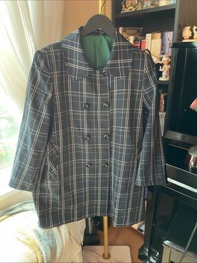 Women's Black Plaid Double-Breasted Pea Coat